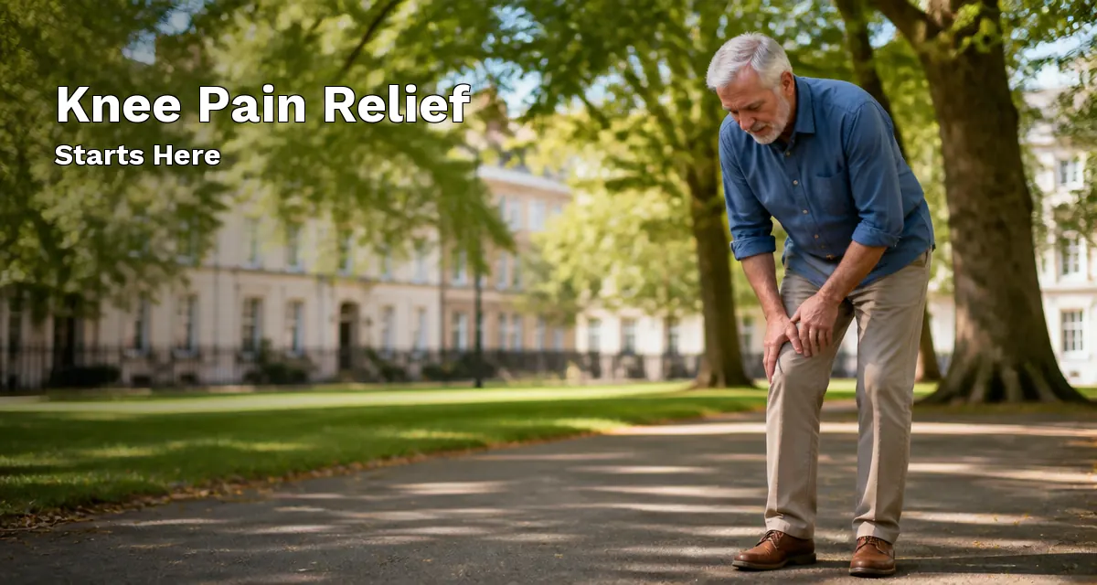 Man with knee discomfort walking in a UK park
